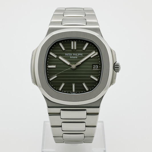 Nautilus-Style Luxury Watch for Men – Stainless Steel Black Dial, Quartz Precision, Scratch-Resistant Sapphire – Limited Edition Under 3500RS