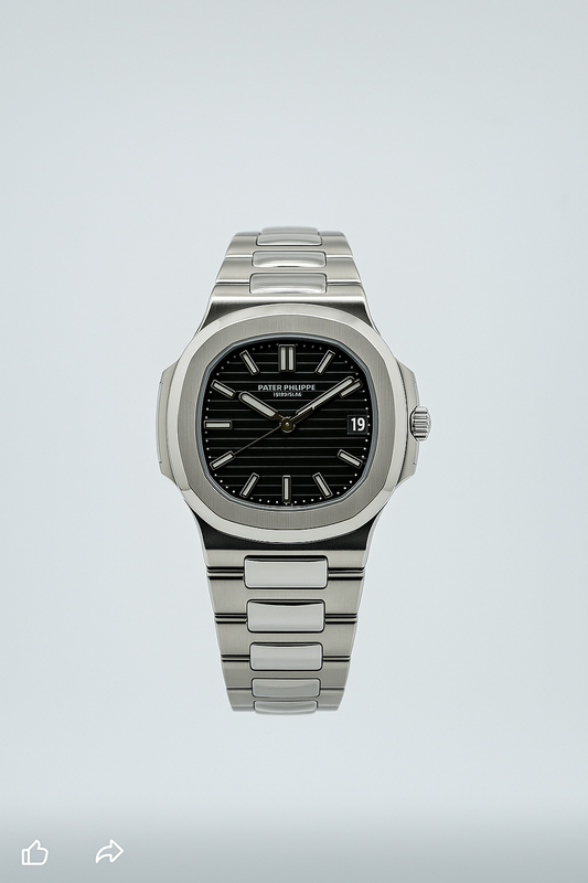 Nautilus-Style Luxury Watch for Men – Stainless Steel Black Dial, Quartz Precision, Scratch-Resistant Sapphire – Limited Edition Under 3500RS