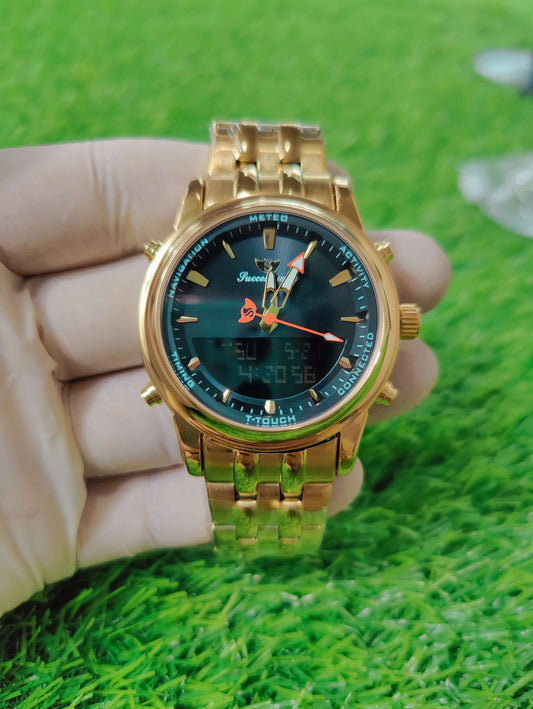 Success Way black dial and gold chain quartz watch for men