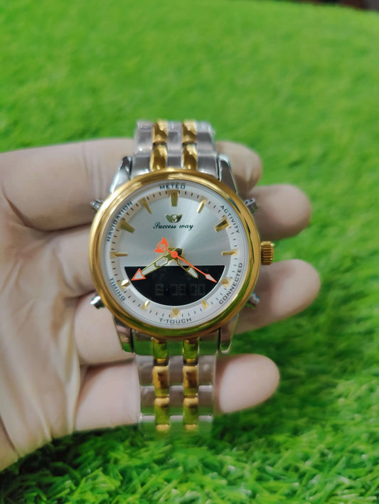 Success Way two-tone gold and silver chain watch with white dial
