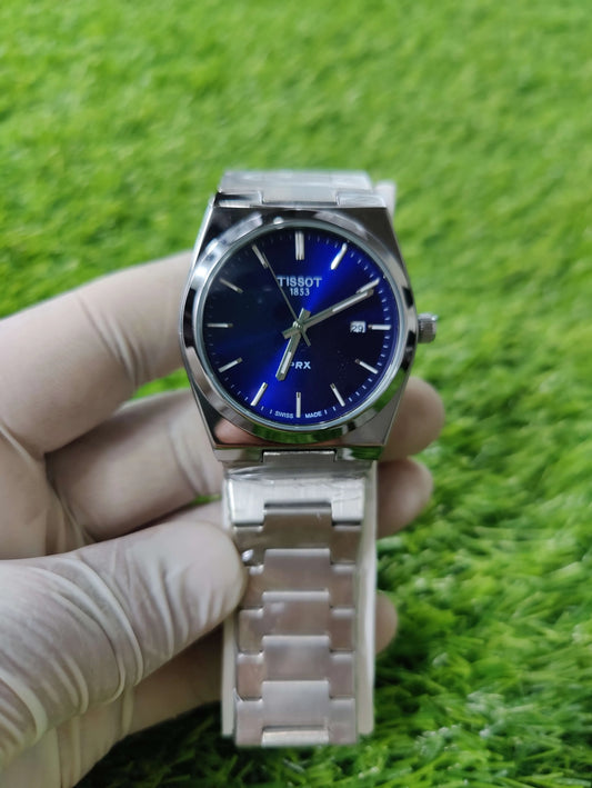 Tissot PRX 40mm men’s watch with blue dial and stainless steel bracelet